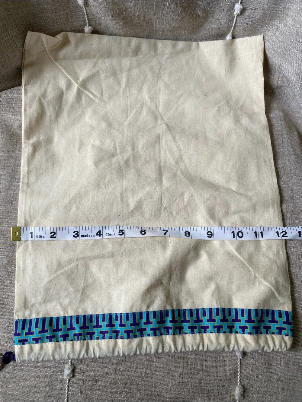 Tory Burch Canvas Drawstring Dust Bag with Blue & Teal Trim